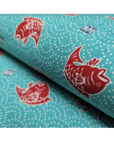 Tela japonesa dobby "Taifish" en azul aguamarina.
