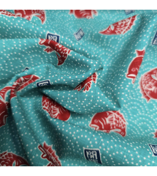 Tela japonesa dobby "Taifish" en azul aguamarina.
