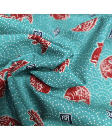 Tela japonesa dobby "Taifish" en azul aguamarina.