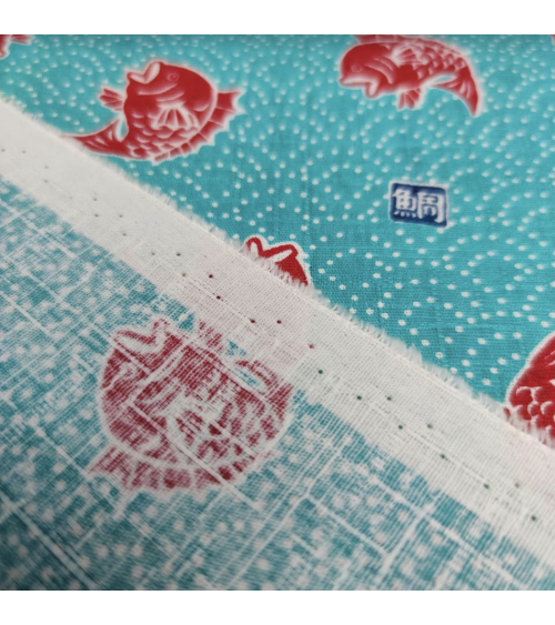 Tela japonesa dobby "Taifish" en azul aguamarina.