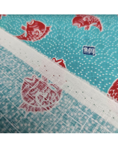 Tela japonesa dobby "Taifish" en azul aguamarina.