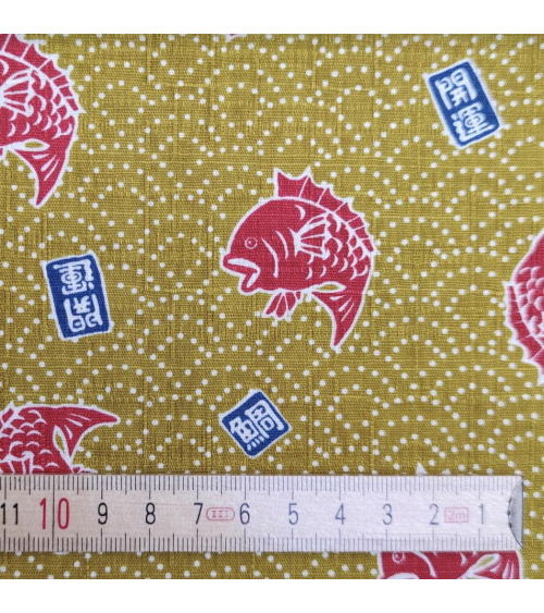 Tela japonesa dobby "Taifish" en amarillo mostaza.