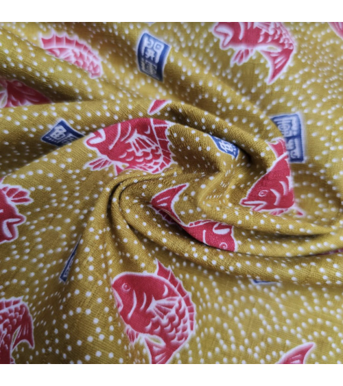 Tela japonesa dobby "Taifish" en amarillo mostaza.
