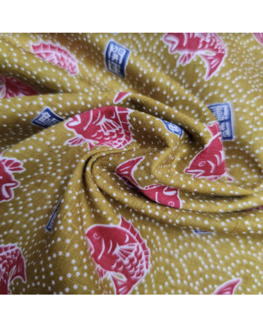 Tela japonesa dobby "Taifish" en amarillo mostaza.