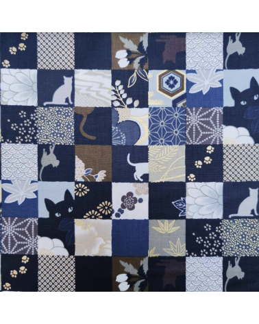 Japanese fabric. Cats Patchwork in winter colors.