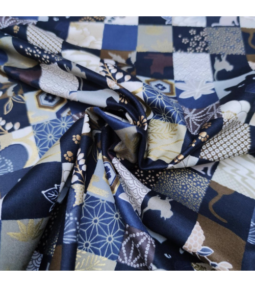 Japanese fabric. Cats Patchwork in winter colors.