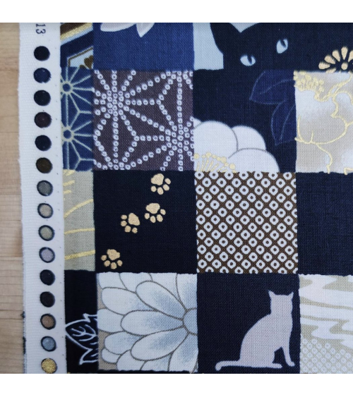 Japanese fabric. Cats Patchwork in winter colors.