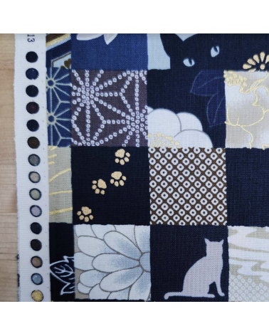 Japanese fabric. Cats Patchwork in winter colors.