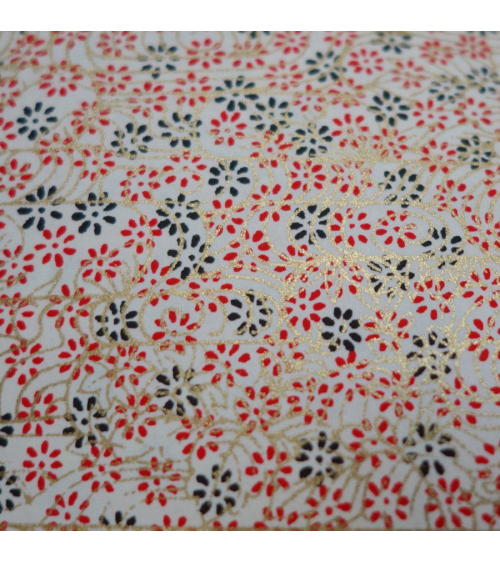 Papel japonés chiyogami flores y remolinos sobre fondo blanco