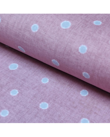 Japanese cotton-linen fabric with irregular polka dots over mauve background