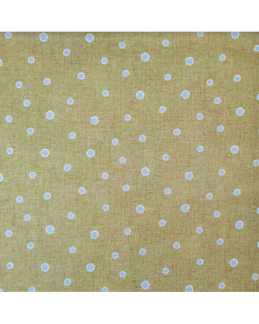 Japanese cotton-linen fabric with irregular polka dots over mustard background