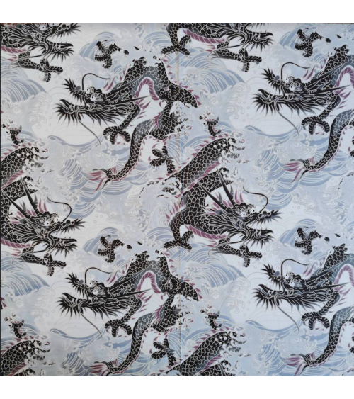 Tela dobby japonés "Dragones XL" en blanco.