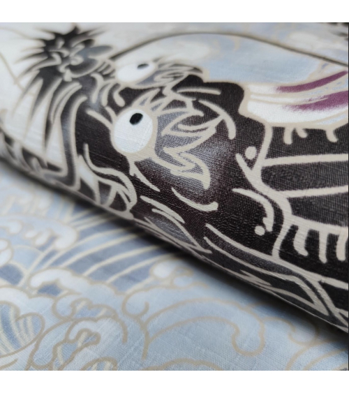 Tela dobby japonés "Dragones XL" en blanco.