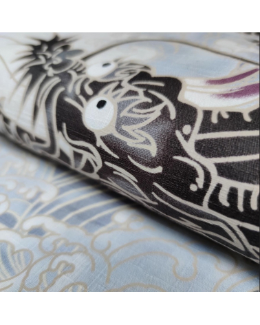 Tela dobby japonés "Dragones XL" en blanco.