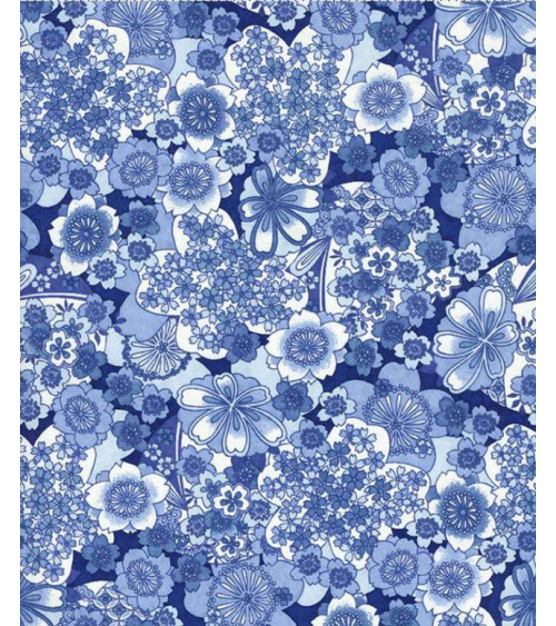 Papel Chiyogami flores en tonos azules.
