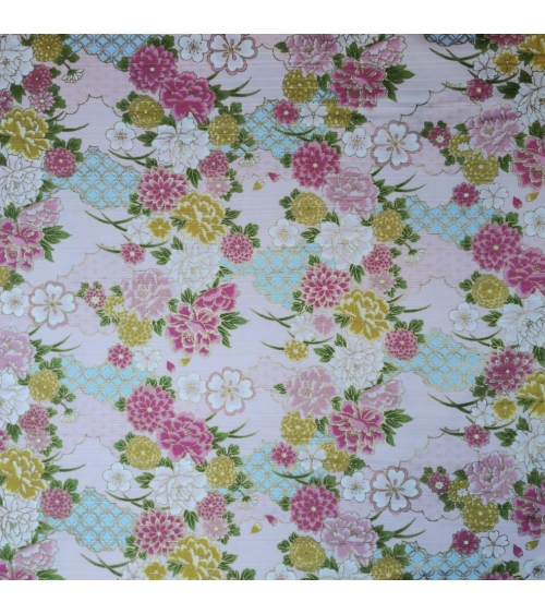 Tela japonesa en Satin de algodón "Haru" (Primavera) en rosa.