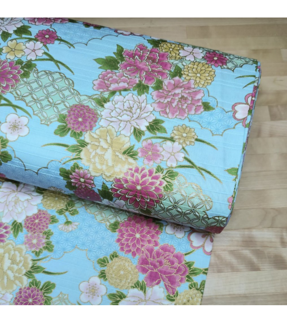 Japanese cotton satin slub fabric "Haru" (Spring) in light blue.