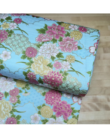 Japanese cotton satin slub fabric "Haru" (Spring) in light blue.