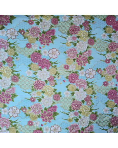 Japanese cotton satin slub fabric "Haru" (Spring) in light blue.