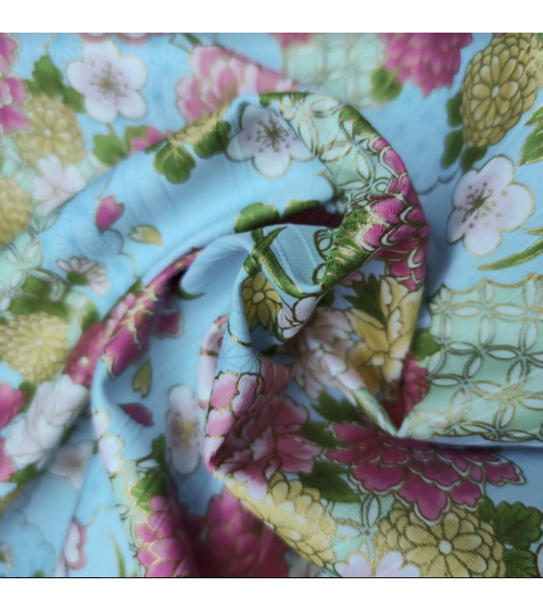 Japanese cotton satin slub fabric "Haru" (Spring) in light blue.