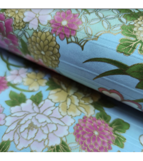 Japanese cotton satin slub fabric "Haru" (Spring) in light blue.
