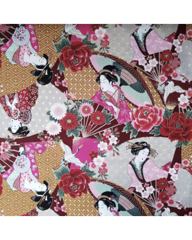 Tela japonesa Bijin (Bellezas) fondo en rojo