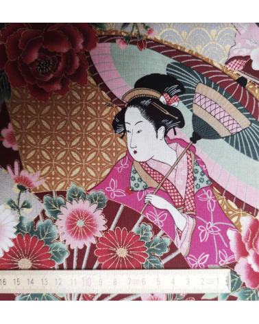 Tela japonesa Bijin (Bellezas) fondo en rojo