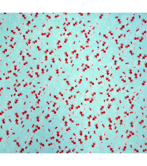 Papel japonés chiyogami carpas rojas sobre fondo verde azulado