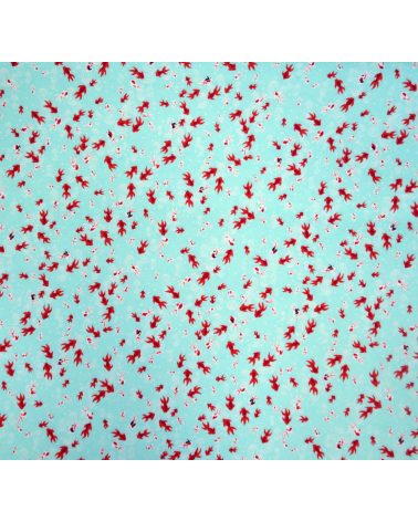 Papel japonés chiyogami carpas rojas sobre fondo verde azulado