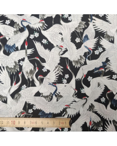 Japanese dobby "Tsuru (cranes) to sakura" in black.