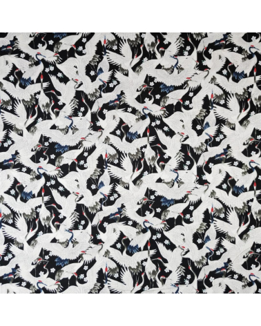 Japanese dobby "Tsuru (cranes) to sakura" in black.