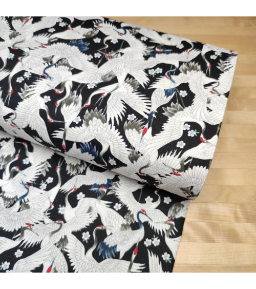 Japanese dobby "Tsuru (cranes) to sakura" in black.