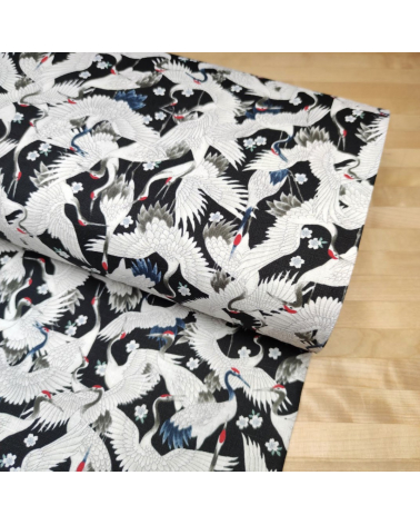 Japanese dobby "Tsuru (cranes) to sakura" in black.