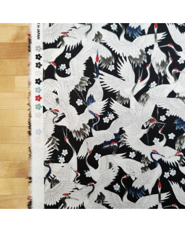 Japanese dobby "Tsuru (cranes) to sakura" in black.