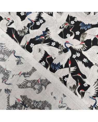 Tela dobby japonés "Tsuru to sakura" en negro.