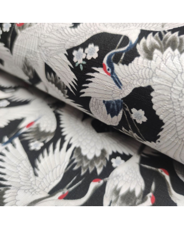 Japanese dobby "Tsuru (cranes) to sakura" in black.