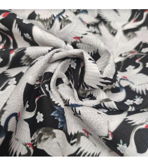 Japanese dobby "Tsuru (cranes) to sakura" in black.
