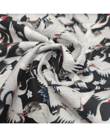 Japanese dobby "Tsuru (cranes) to sakura" in black.