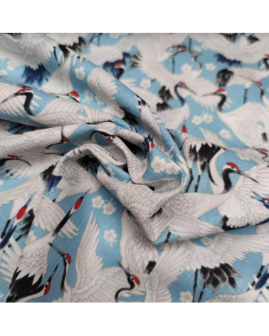Japanese dobby "Tsuru (cranes) to sakura" in light blue.
