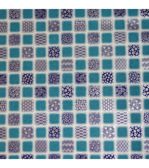 Papel japonés Chiyogami cuadrados con motivos tradicionales sobre fondo azul