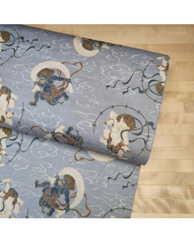 Japanese dobby "Fujin and Raijin" in grey.