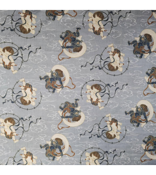 Japanese dobby "Fujin and Raijin" in grey.