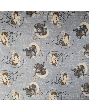 Japanese dobby "Fujin and Raijin" in grey.