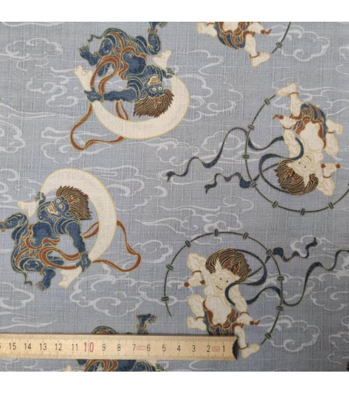 Japanese dobby "Fujin and Raijin" in grey.