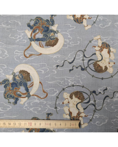 Japanese dobby "Fujin and Raijin" in grey.