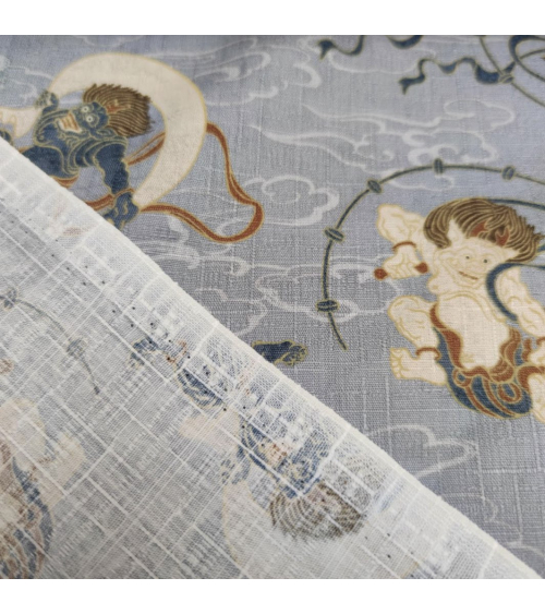 Japanese dobby "Fujin and Raijin" in grey.