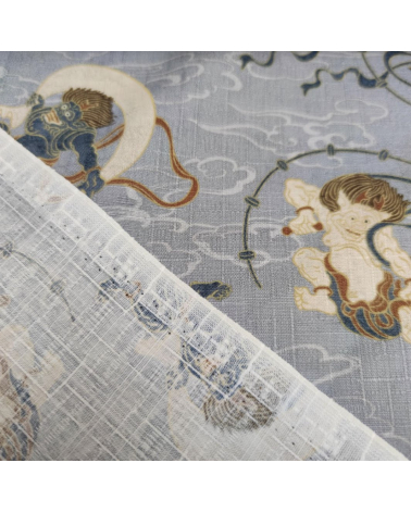 Japanese dobby "Fujin and Raijin" in grey.