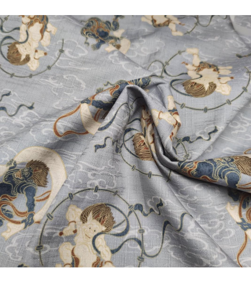 Japanese dobby "Fujin and Raijin" in grey.