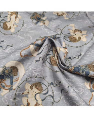 Japanese dobby "Fujin and Raijin" in grey.