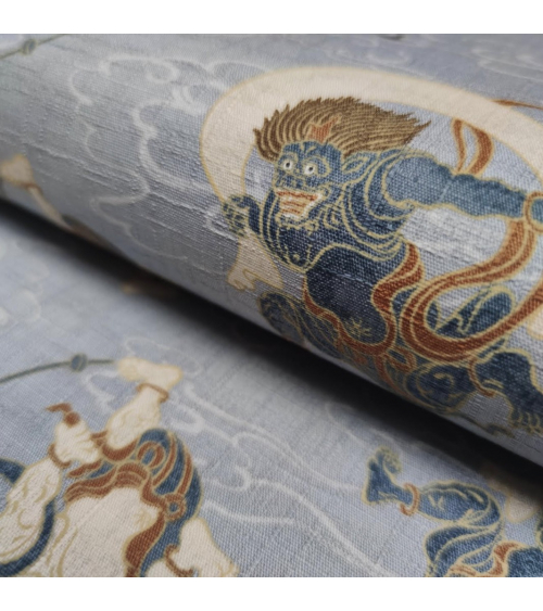 Japanese dobby "Fujin and Raijin" in grey.